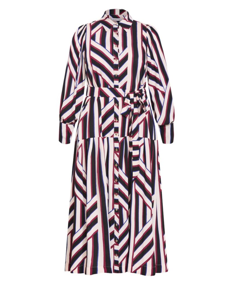 Plus Size Timeless Stripe Long-Sleeve Shirt Dress
