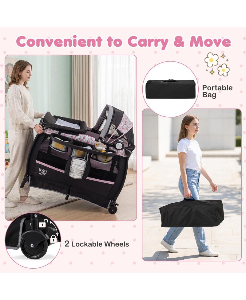 Pack Play Baby Diaper Changing Table 4 in 1 Foldable with Mattress
