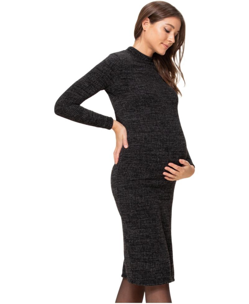 Women's Mock Neck Long Sleeve Side Slit Sweater Dress