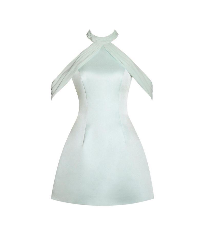 Women's Zafrina Light Cyan Halter Off-shoulder Backless Mini Dress