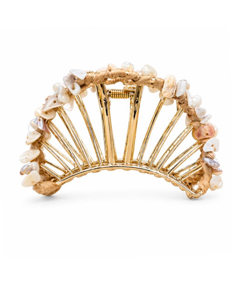 Women's Raffia Seashell Hair Claw Clip - White