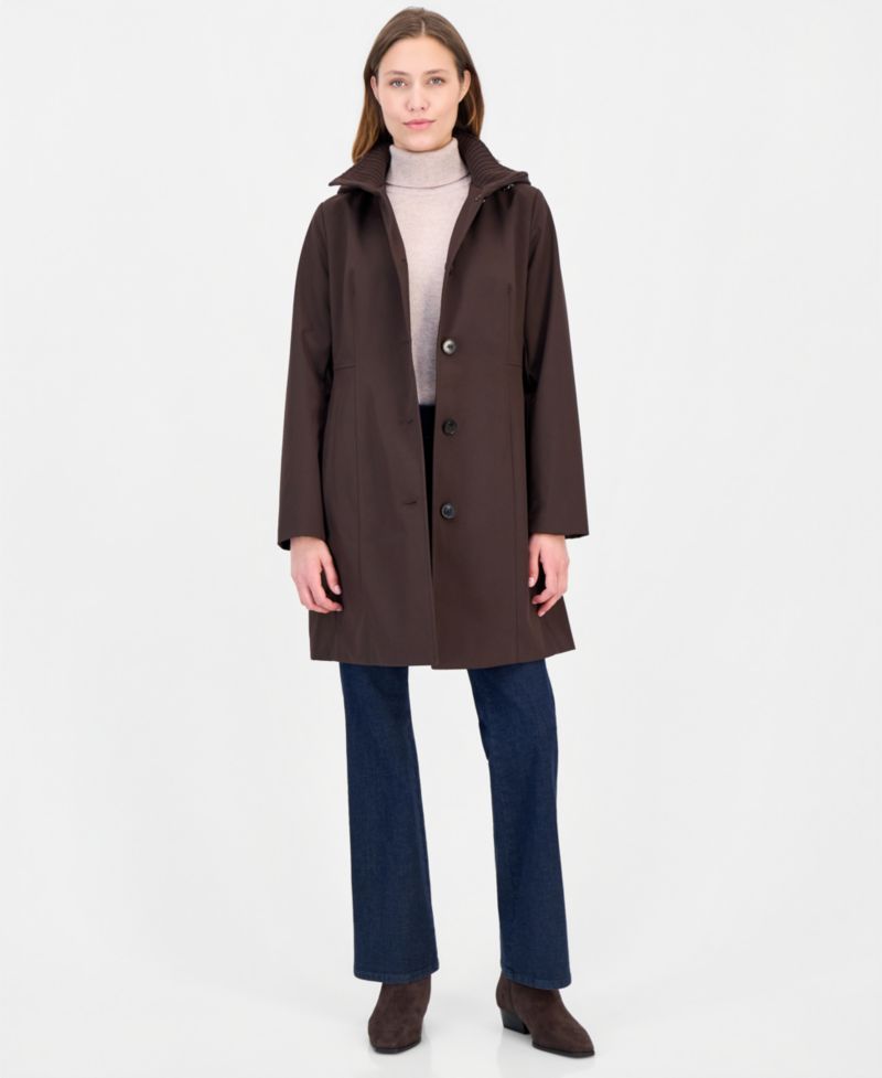 Women's Hooded Button-Front Knit Collar Coat, Created for Macy's