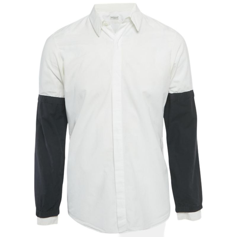 Men's White Cotton Layered Sleeve Shirt