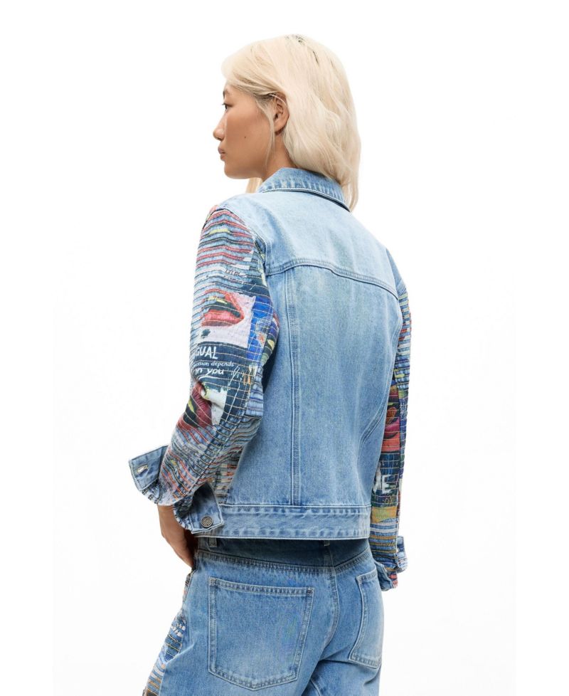 Women's Short Graphic-Print Denim Jacket