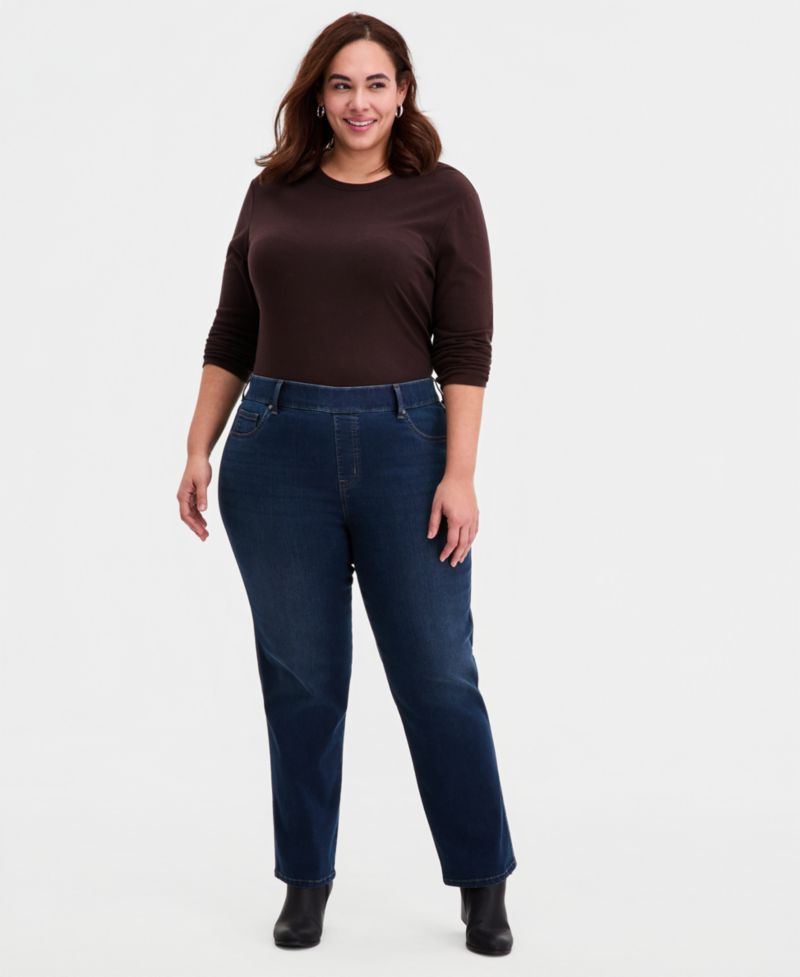 Plus Size Shaping Pull-On Straight Jeans