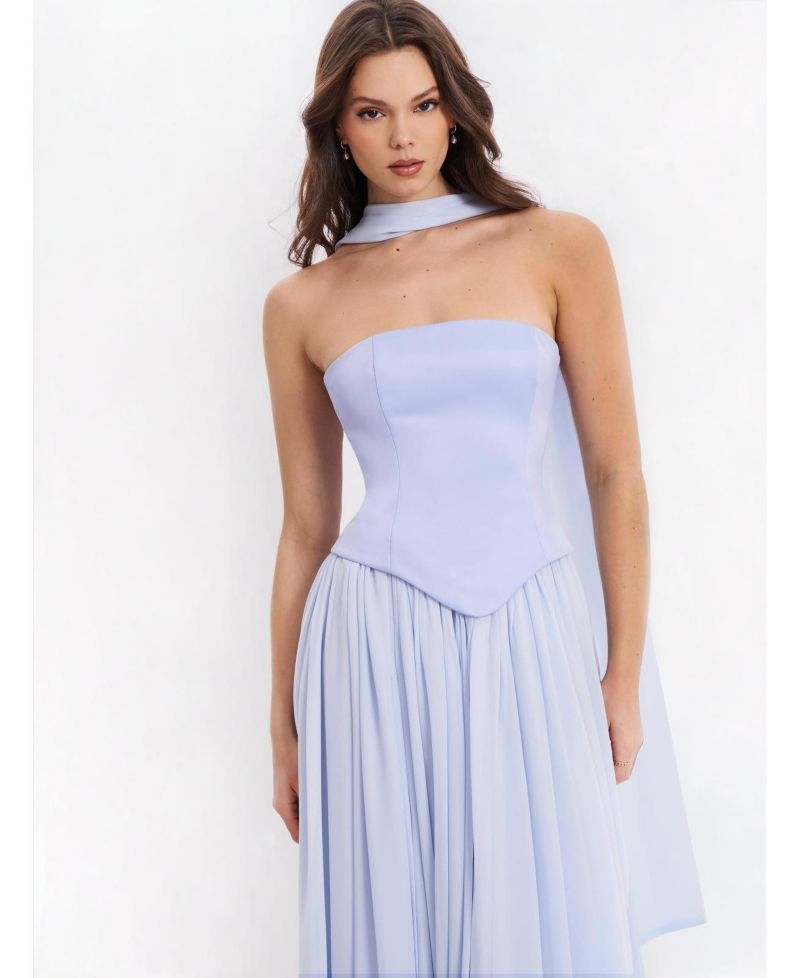 Women's Qianna Baby Blue Peplum Top Drop Waist Chiffon Gown