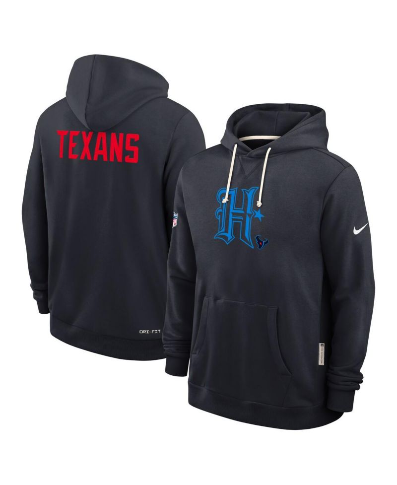 Men's Navy Houston Texans Sideline Offensive Set Play Performance Pullover Hoodie