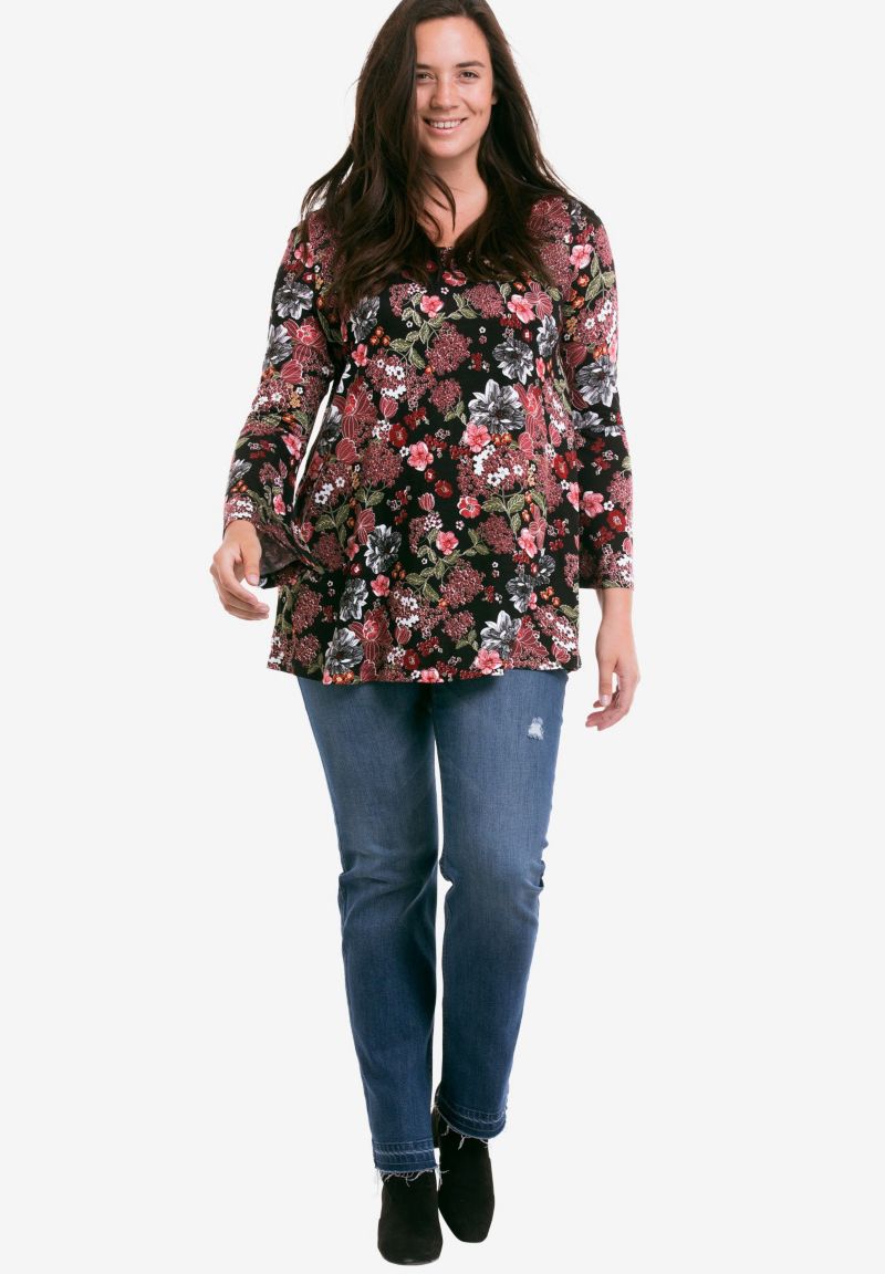 Plus Size Bell Sleeve A-Line Knit Women's Tunic