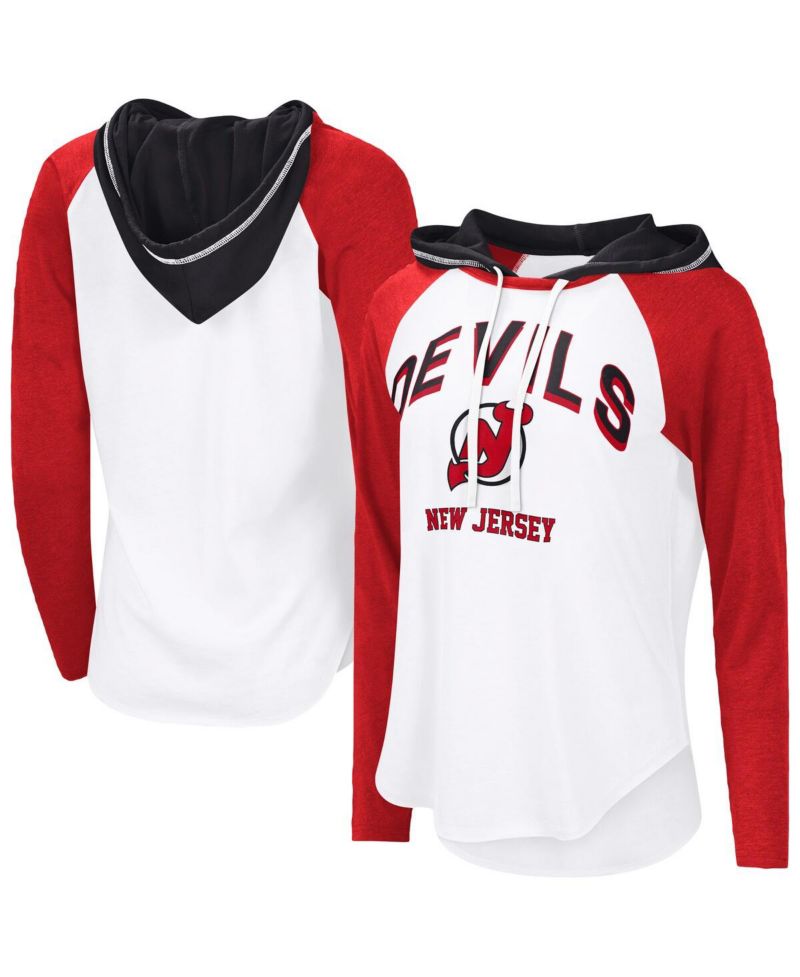 Women's White New Jersey Devils VIP Raglan Long Sleeve Hoodie T-Shirt