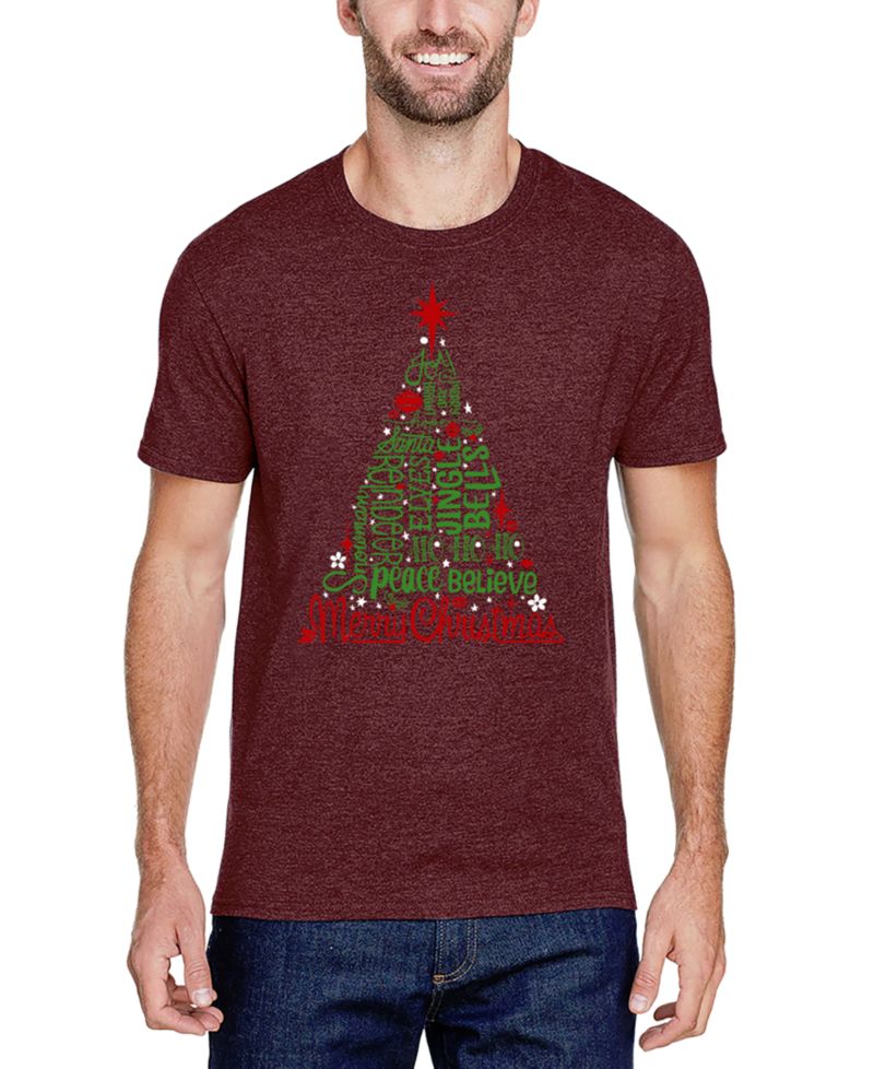 Men's Holiday Christmas Tree Word Art Cotton and Polyester Blend T-Shirt
