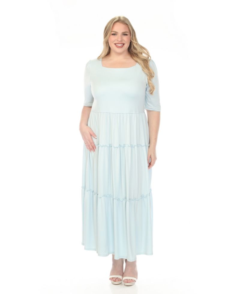 Plus Size Square Neck Short-Sleeve Tiered Dress