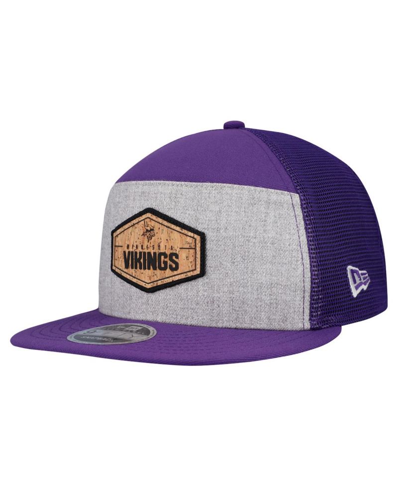 Men's Gray/Purple Minnesota Vikings Cork Split Panel 9FIFTY Trucker Snapback Hat