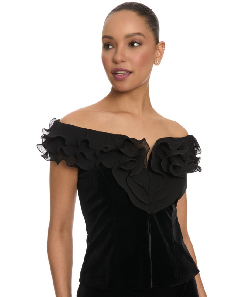 Women's Off-The-Shoulder Velvet Ruffle Blouse