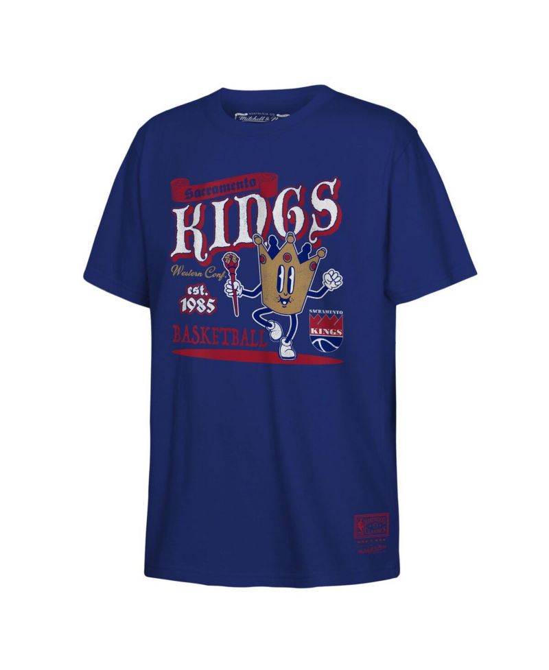 Big Boys and Girls Royal Sacramento Kings Retro Mascot Script T-Shirt
