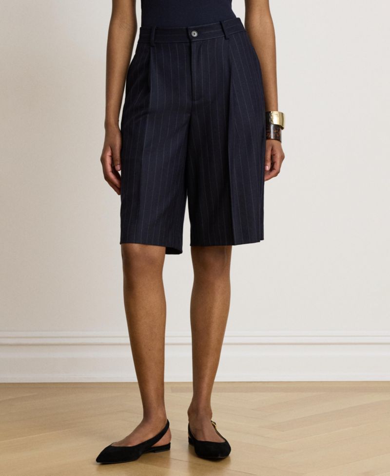Women's Pinstripe Wool-Blend Twill Bermuda Shorts, 12" Inseam