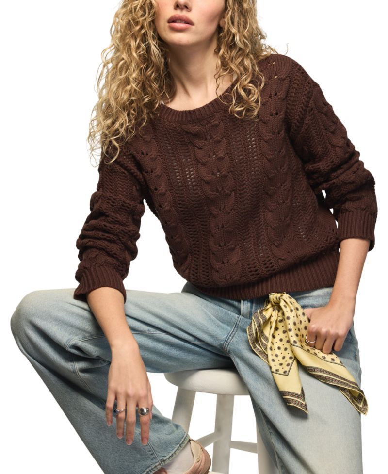 Women's Open Cable Crewneck Sweater