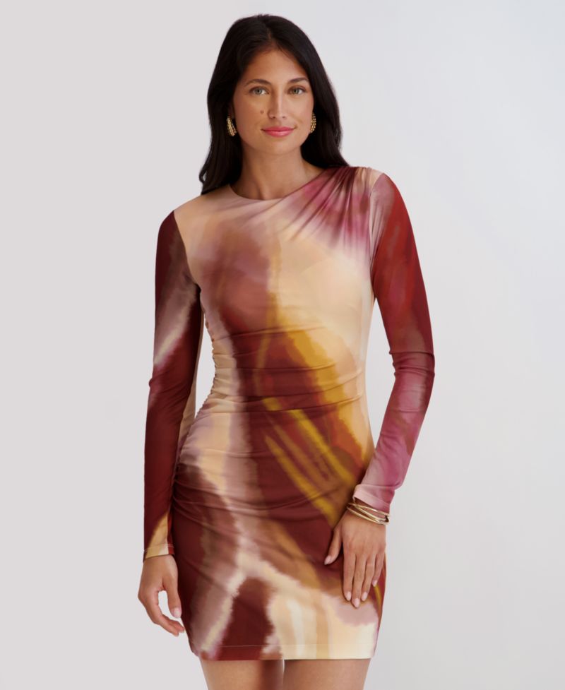 Women's Mesh Scuba Long-Sleeve Bodycon Dress