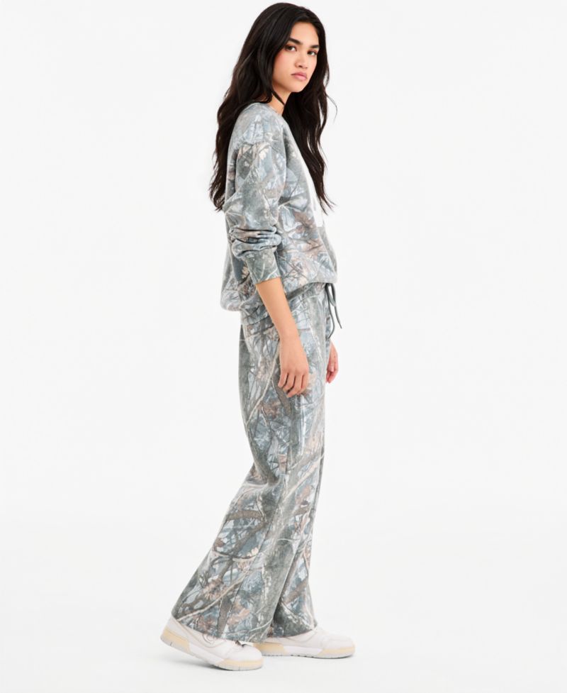Juniors' Fleece Wide Leg Camo Pants