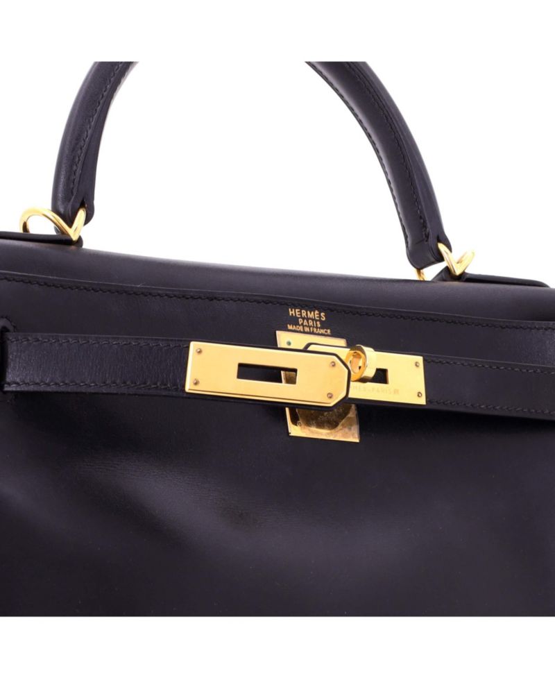 Kelly 28 Handbag Black Box Calf with Gold Hardware