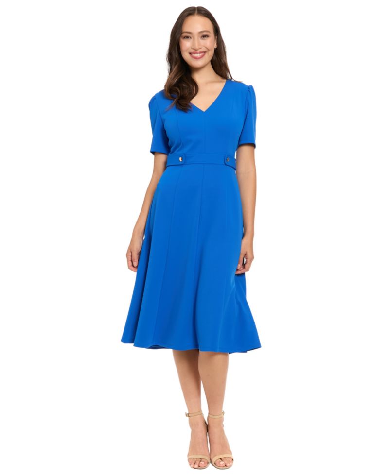Petite Short-Sleeve V-Neck Midi Dress
