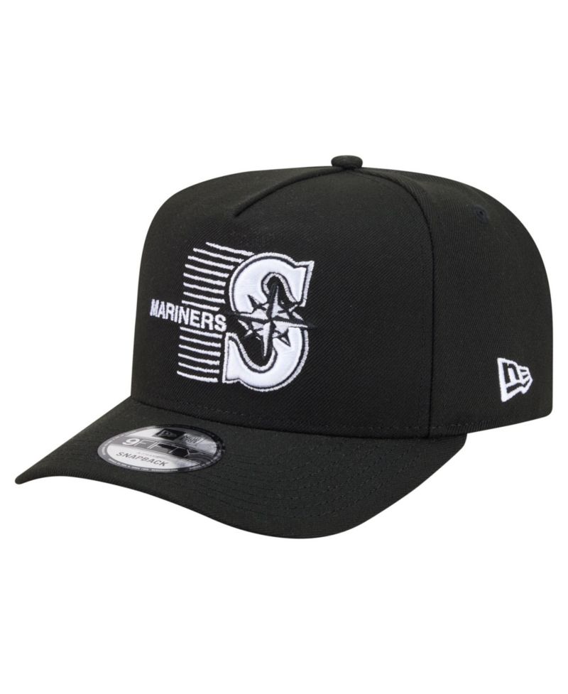Men's Black Seattle Mariners Motion A-Frame 9FIFTY Snapback Hat