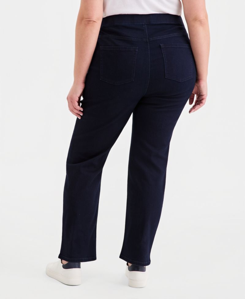 Plus Size Straight-Leg Pull-On Jeans