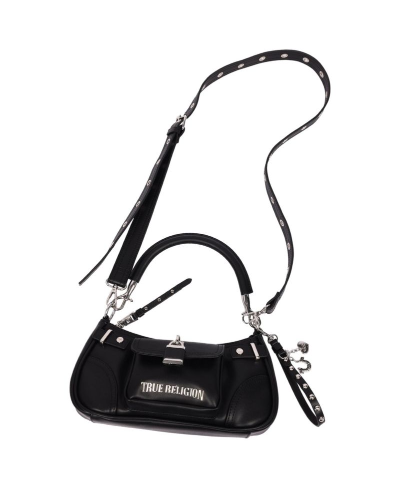 Women's Moto Shoulder Bag with Lock Pocket Charm – Convertible Shoulder and Crossbody Purse