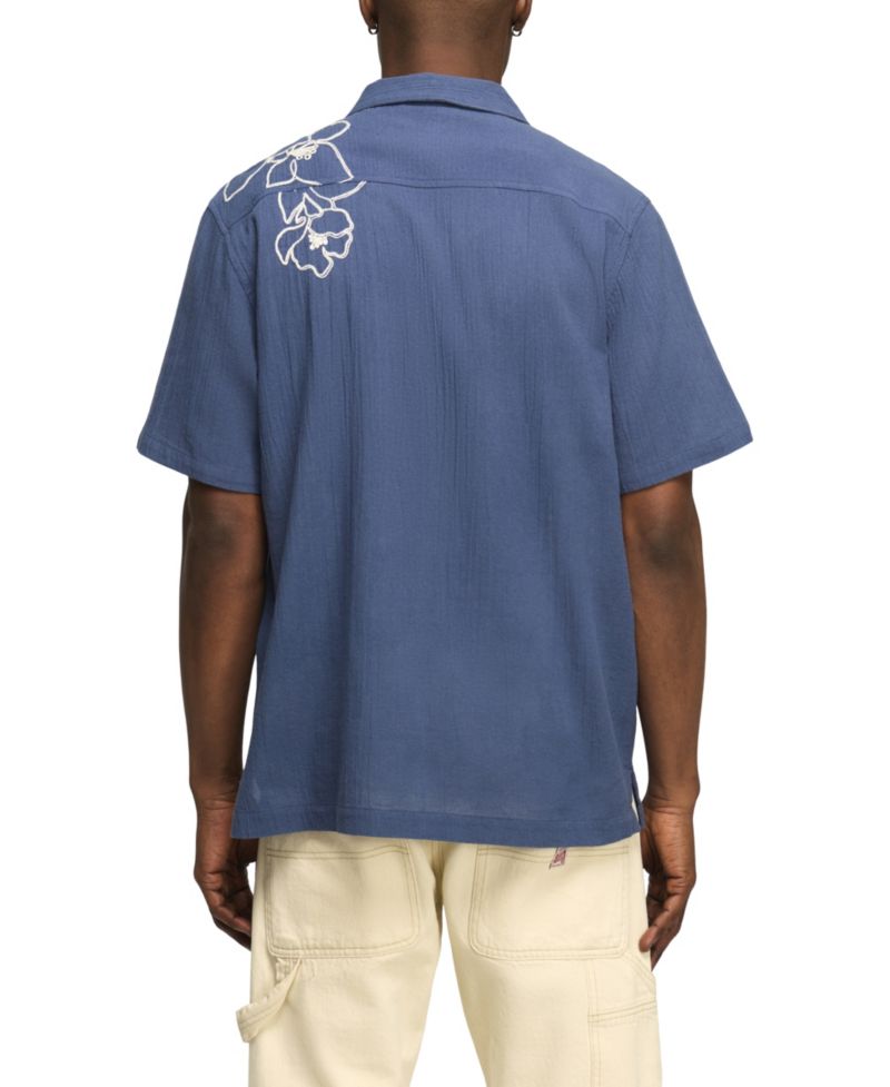 Men's Floral Embroidered Motif Camp Shirt