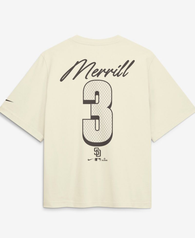 Women's Jackson Merrill Cream San Diego Padres Premium Essentials Boxy Name Number T-Shirt