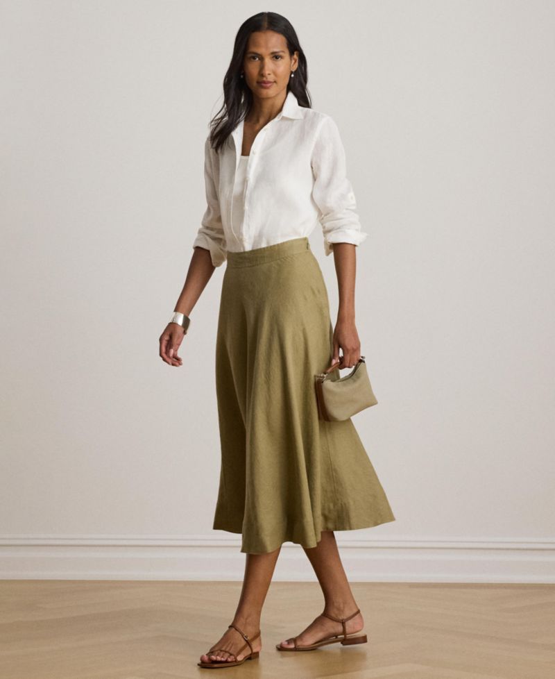 Women's Linen A-Line Midi Skirt