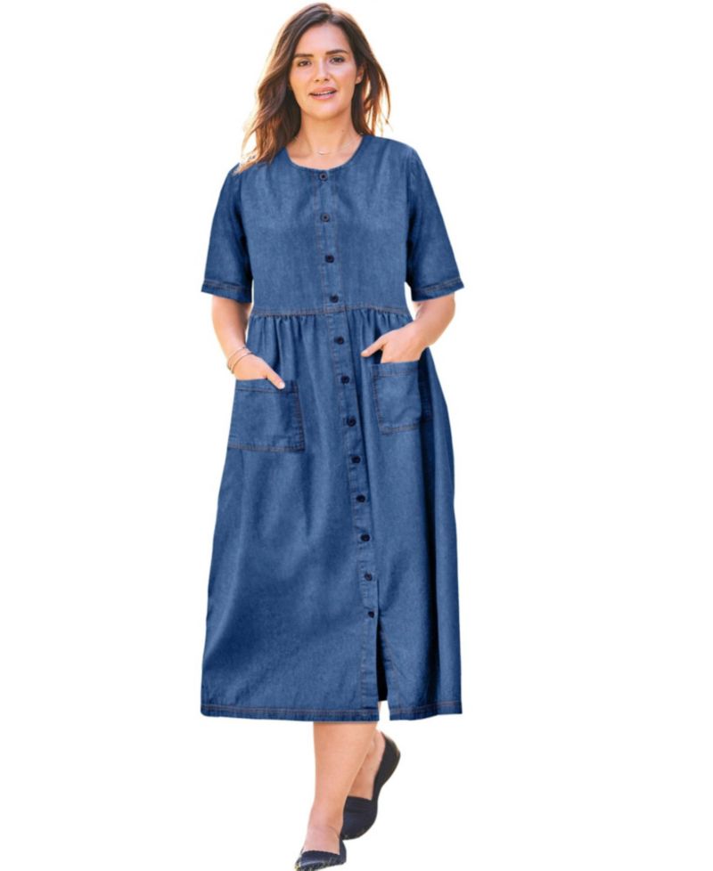 Plus Size Short-Sleeve Denim Dress