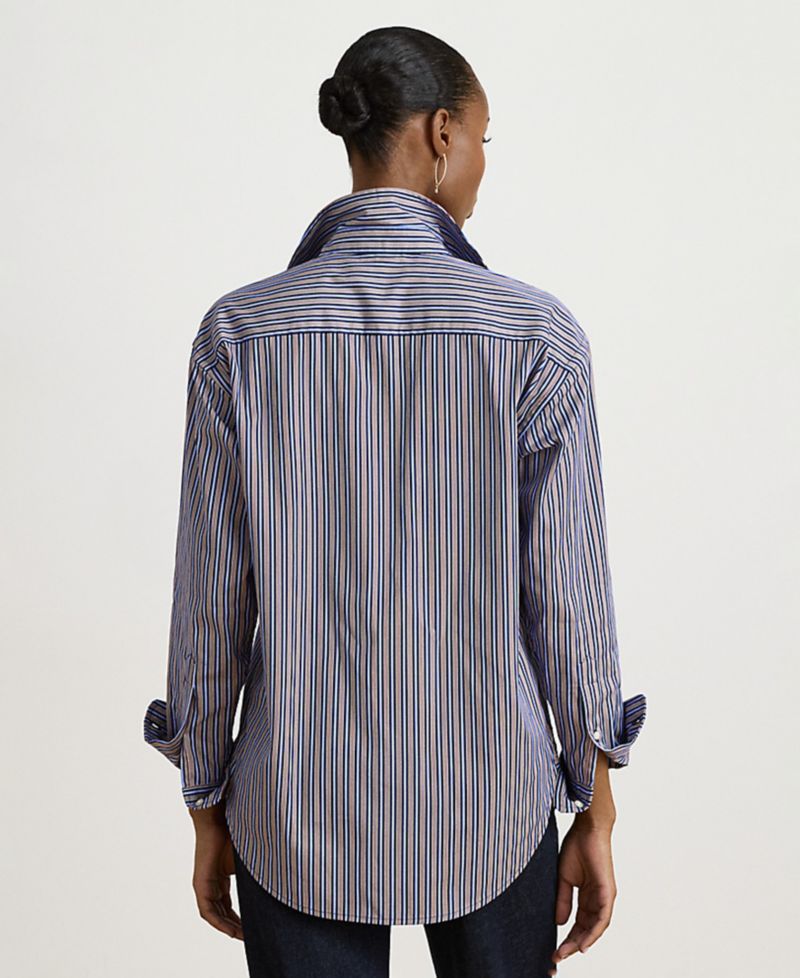 Petite Striped Point-Collar Relaxed-Fit Button-Down Shirt