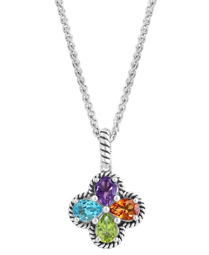 EFFY® Multi-Gemstone Flower 18" Pendant Necklace (3 ct. t.w.) in Sterling Silver