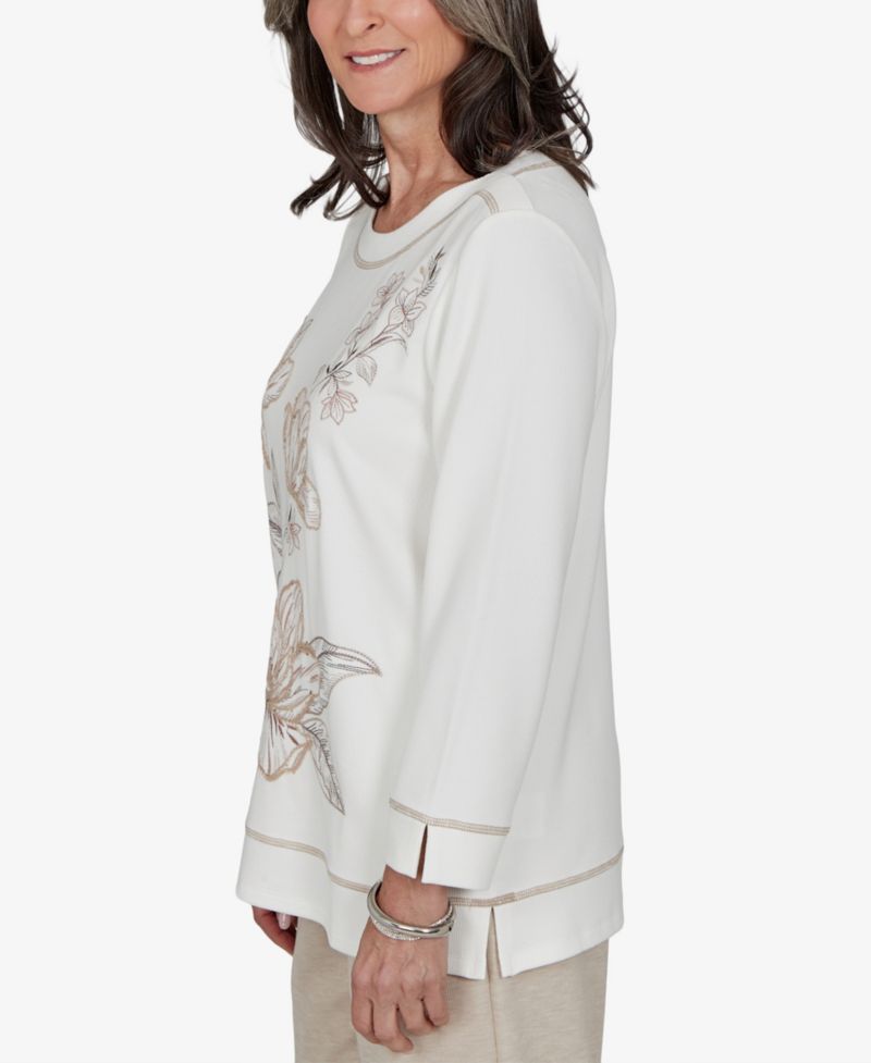 Petite Floral 3/4-Sleeve Side-Slit Blouse