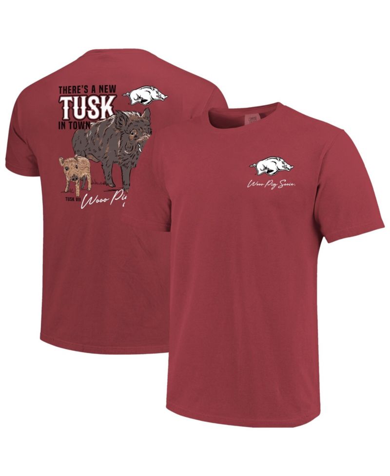 Men's and Women's Cardinal Arkansas Razorbacks New Tusk in Town Hyper Local Comfort Colors T-Shirt