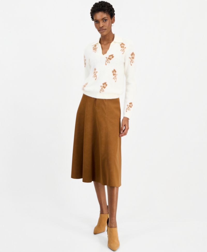 Women's The Raelynn Cashmere Floral Collared Split-Neck Sweater