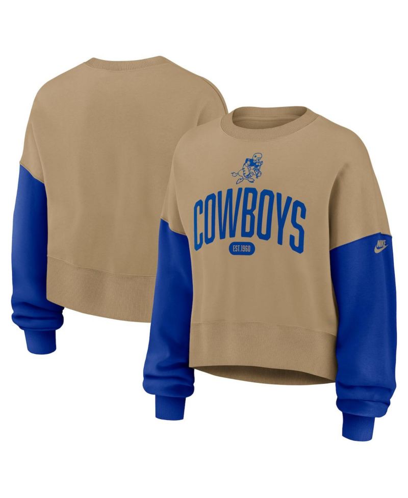 Women's Tan Dallas Cowboys Oversized Rewind Pullover Sweatshirt