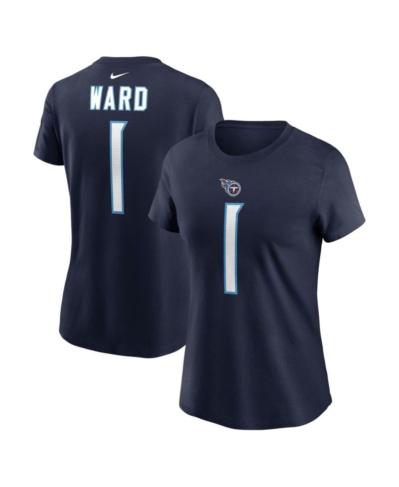 Women's Cam Ward Navy Tennessee Titans 2025 NFL Draft First Round Pick Name & Number T-Shirt