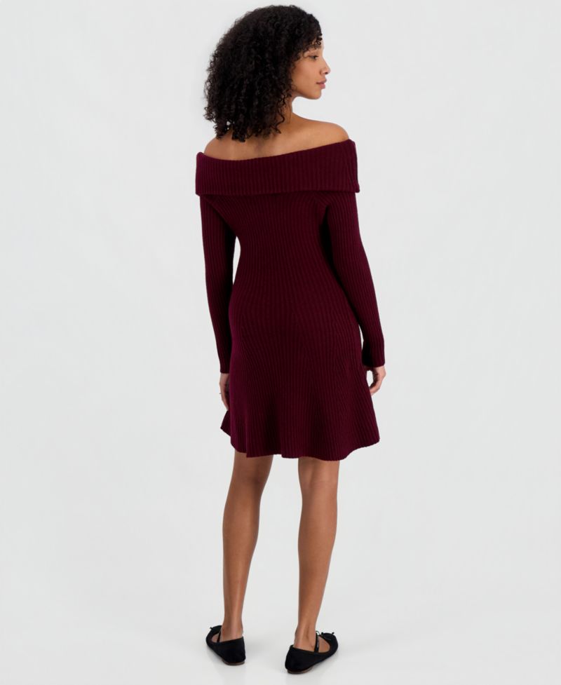 Juniors' Marilyn Off-Shoulder Ribbed-Knit Sweater Dress