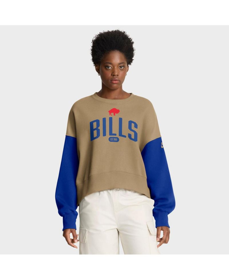 Women's Tan Buffalo Bills Oversized Rewind Pullover Sweatshirt