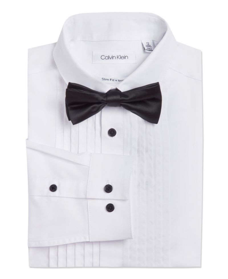 Big Boys Husky Tuxedo Shirt and Bow Tie Box Set