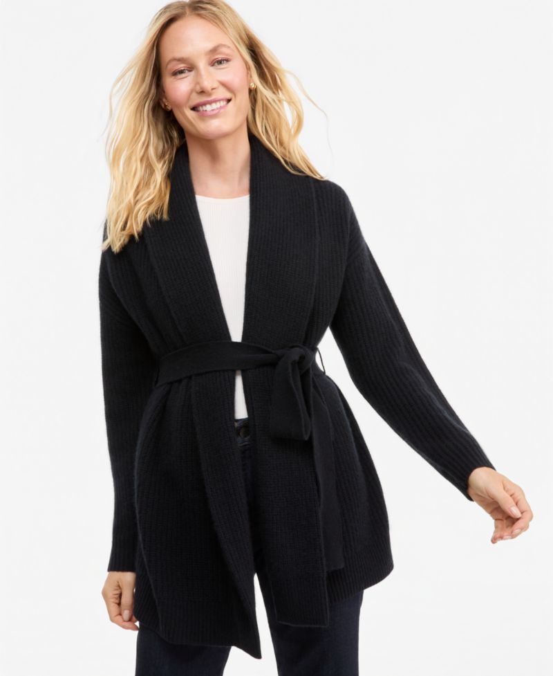 Women's 100% Cashmere Drop Shoulder Shawl-Collar Cardigan
