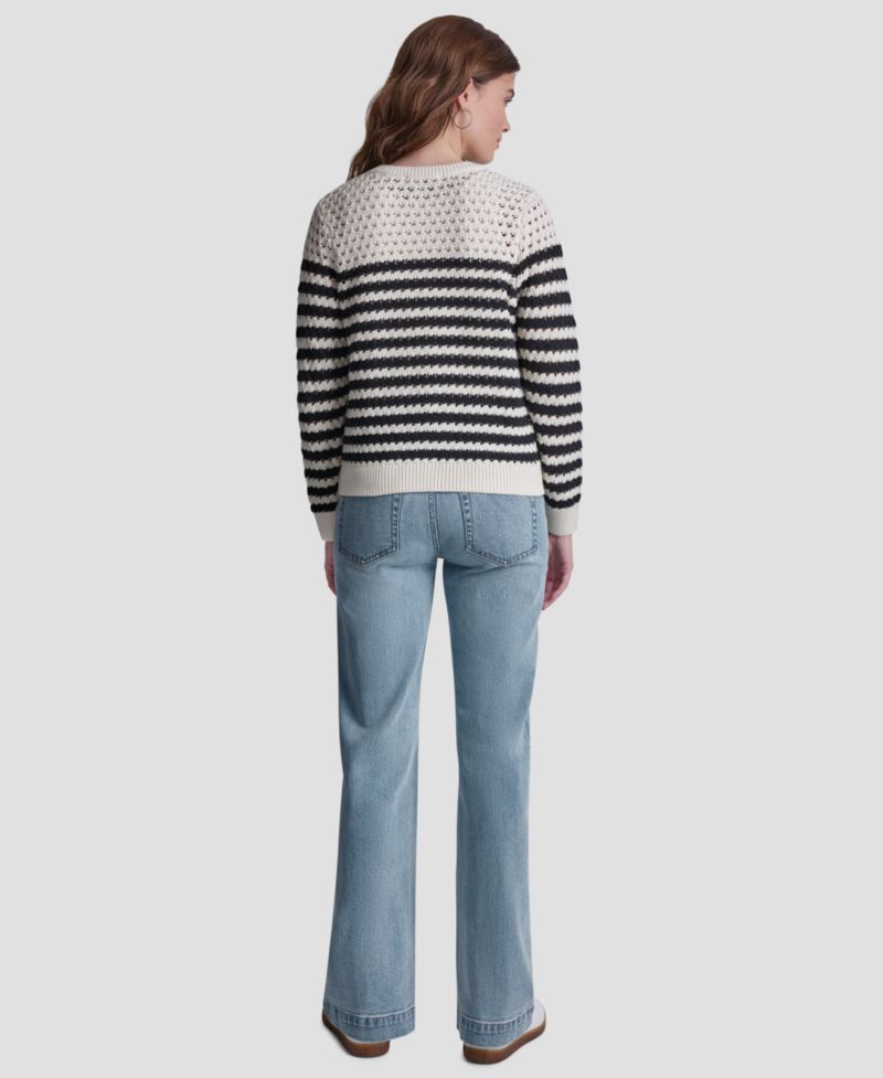 Petite Long-Sleeve Stripe Pointelle Stitch Cardigan