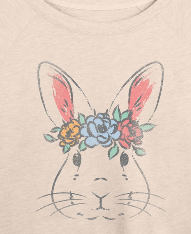 Plus Size Instant Message Bunny Face Vintage Faded French Terry Long-Sleeve T-Shirt
