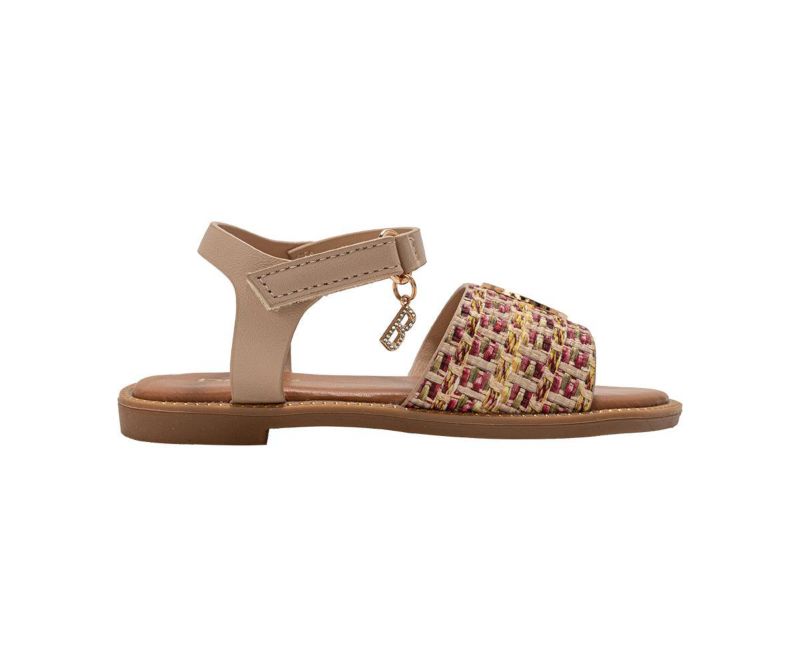 Girls Girl's Fashion Sandals - Dressy Shoes with Raffia Upper and Logo Medallion Accent