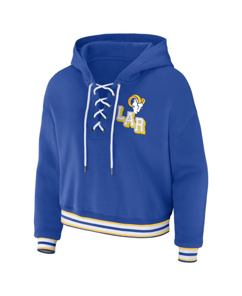 Women's Royal Los Angeles Rams Lace-Up Pullover Hoodie