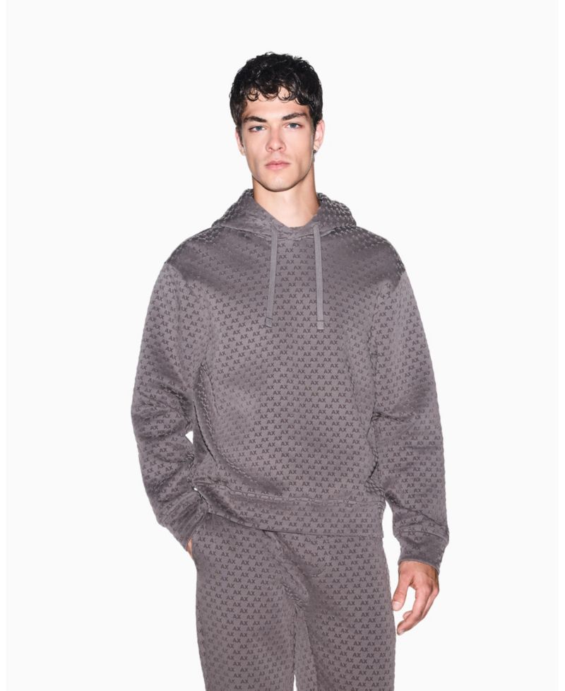 Men's Bonded Cotton Flocked All Over Logo Hoodie Sweatshirt