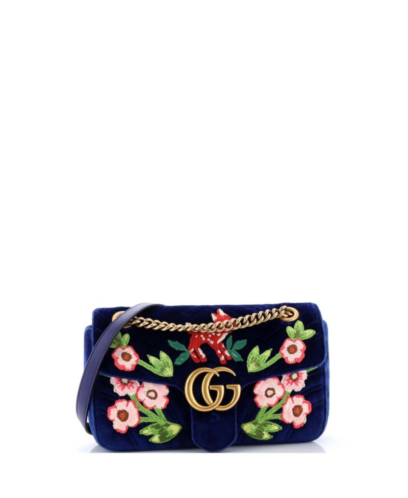 Small GG Marmont Flap Bag Embroidered Matelasse Velvet