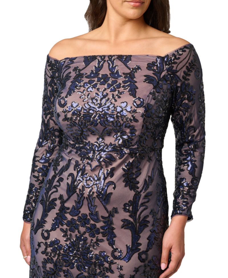 Plus Size Sequin Off-the-Shoulder Gown
