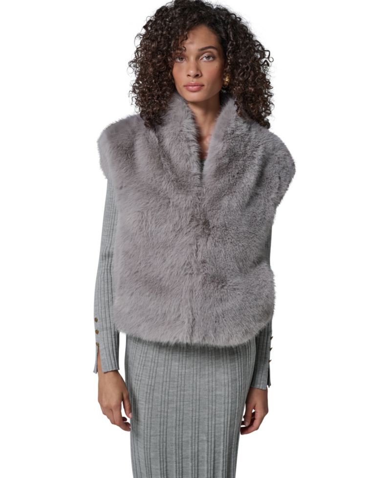 Petite Faux Fur Sleeveless Collared Vest